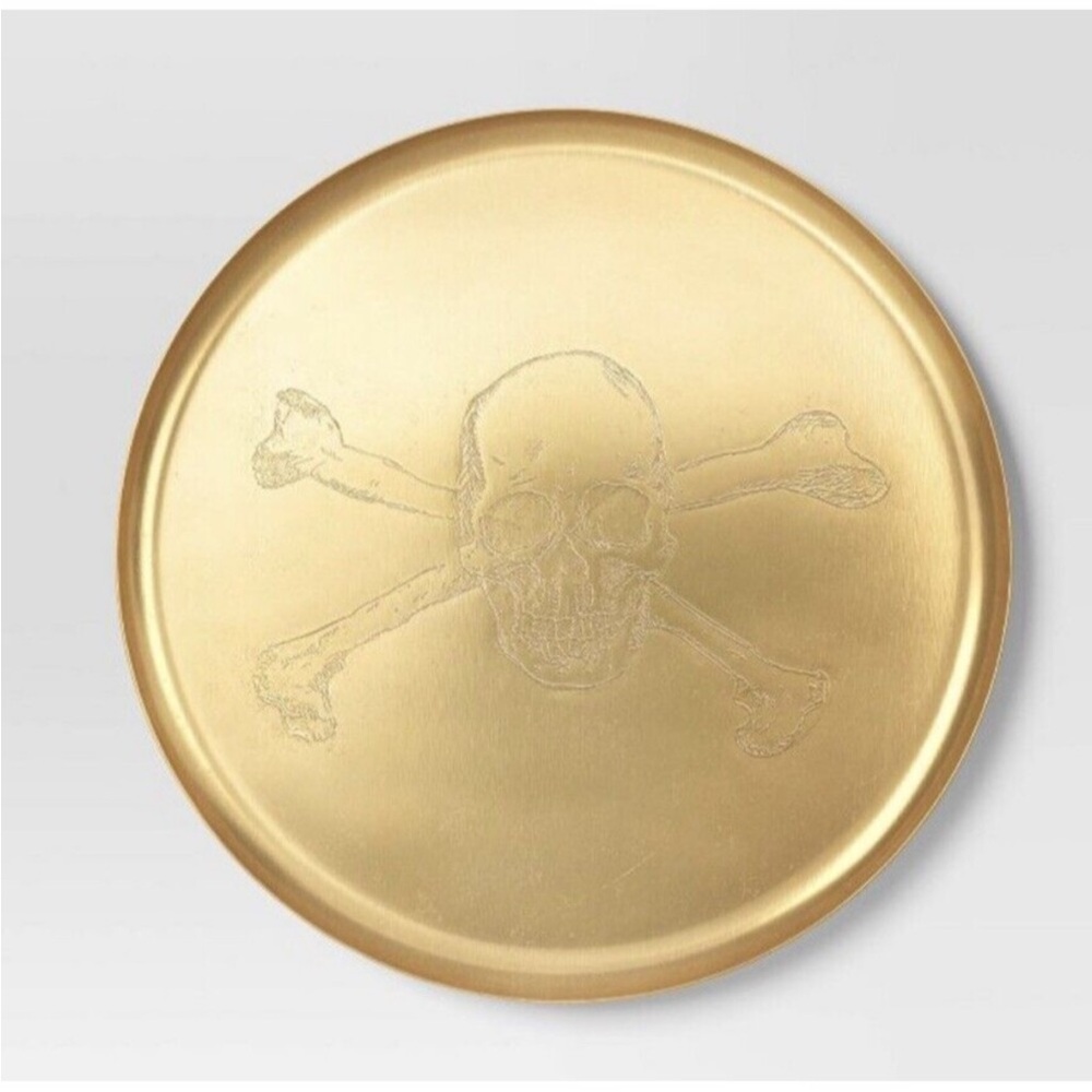 THRESHOLD NWT skull aluminum serving platter -gold